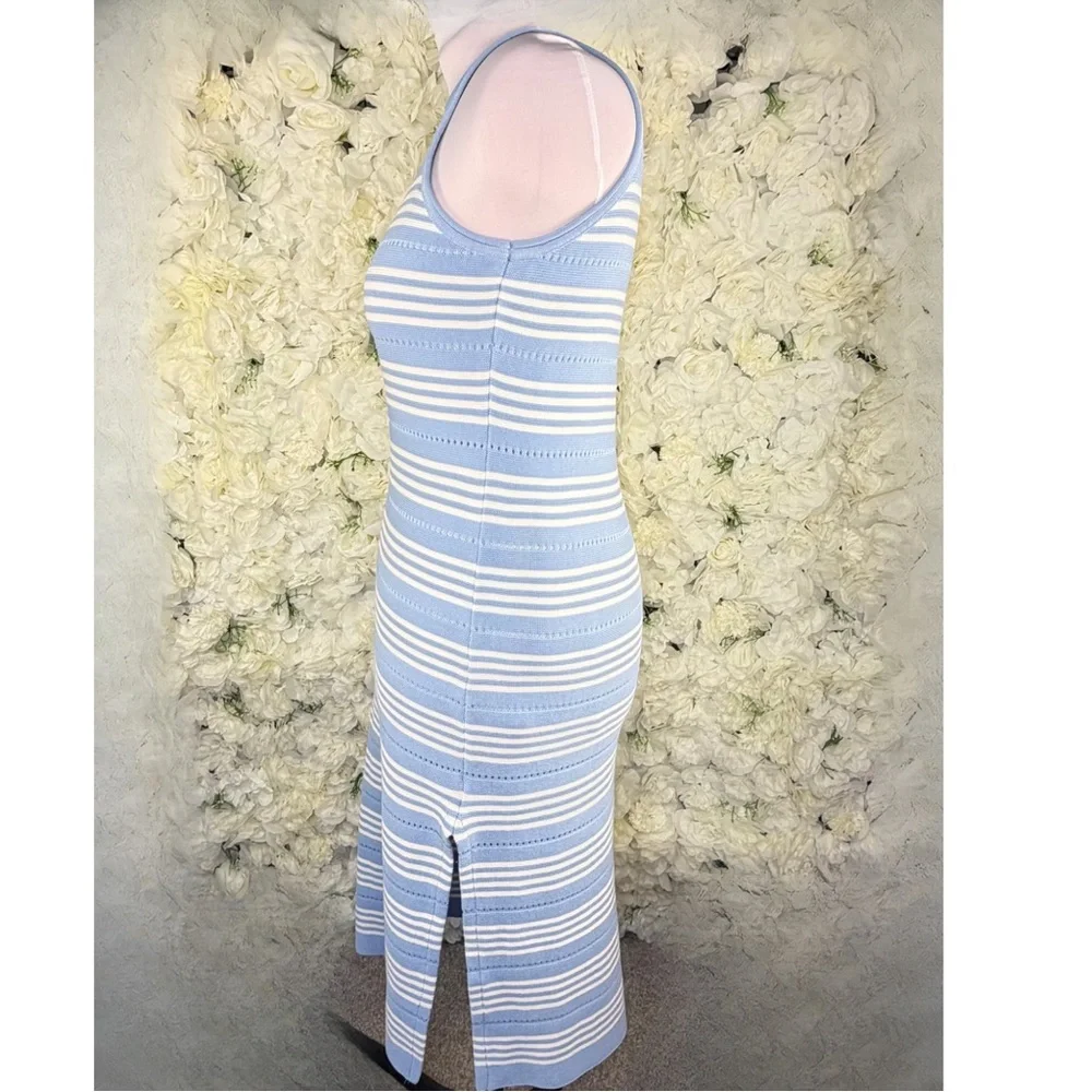 🌸 Light Blue & White Striped Knit Midi Dress | Size L 🌸 - Picture 3 of 11